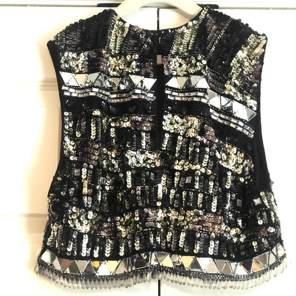 New NASTY GAL Mirror Sequin Embellished Crop Top Black Silver 4 MSRP $330 - Picture 4 of 5